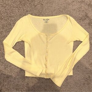 John Galt Yellow Ribbed Button-Front Women's Top